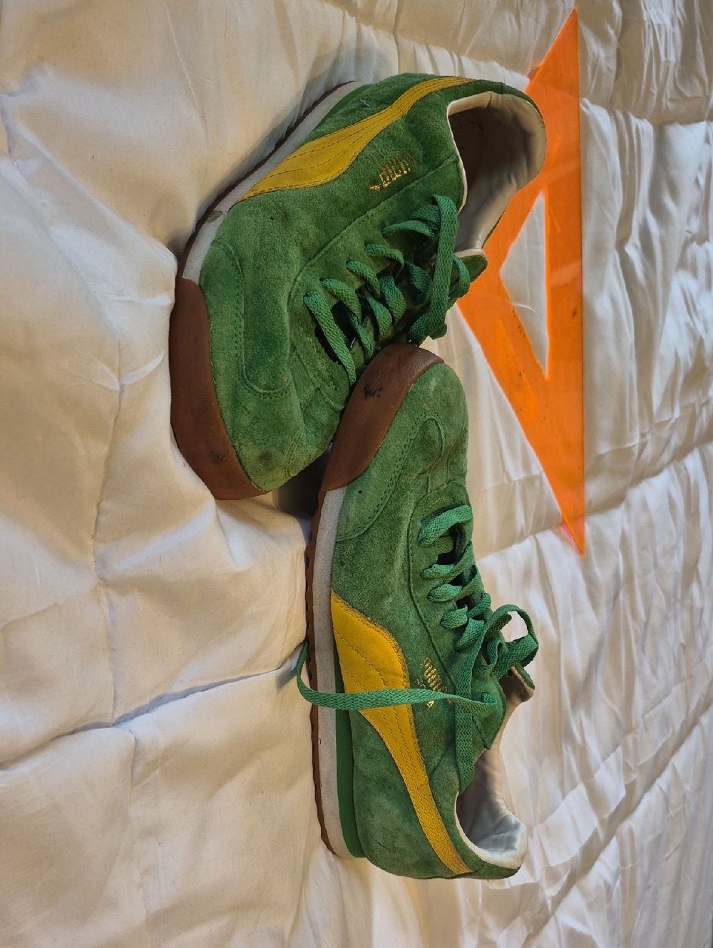 Puma Green and Yellow Suede Sneakers